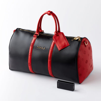 DENAJI ICON DUFFLE BAG - BLACK AND RED WITH PORTABLE CHARGER