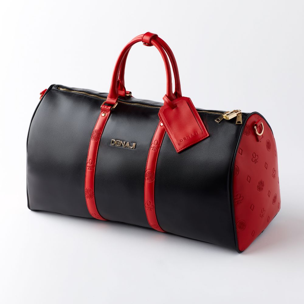 DENAJI ICON DUFFLE BAG - BLACK AND RED (FRONT)