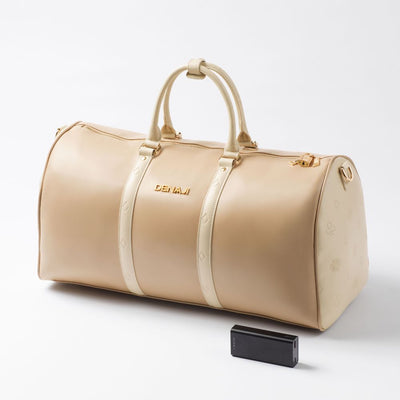 DENAJI ICON DUFFLE BAG - TAUPE AND PEARL WHITE WITH PORTABLE CHARGER