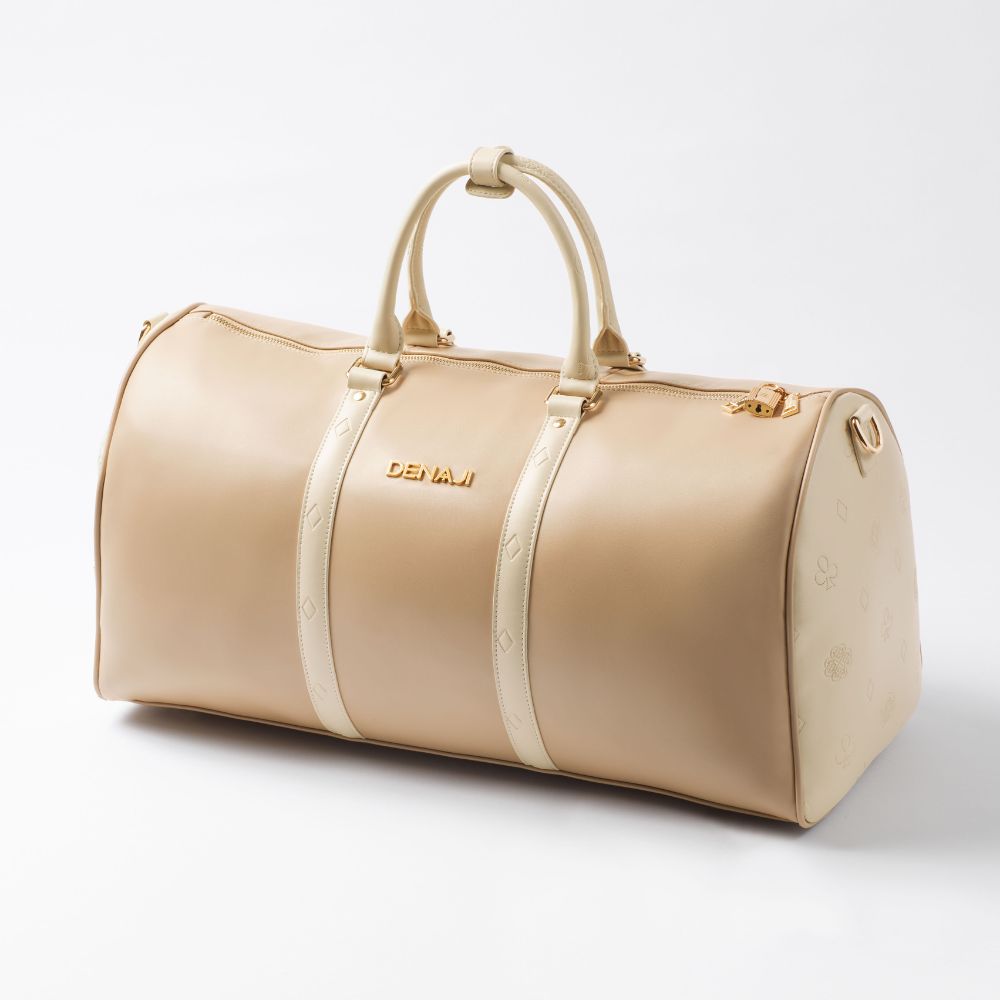 DENAJI ICON DUFFLE BAG - TAUPE AND PEARL WHITE (FRONT)