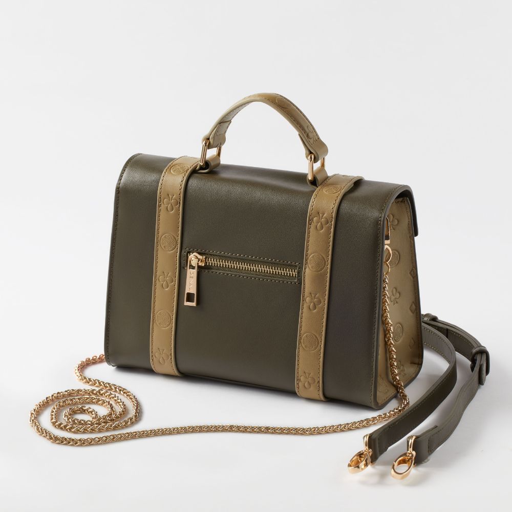 DENAJI ICON PURSE - OLIVE GREEN - BACK WITH LEATHER STRAP