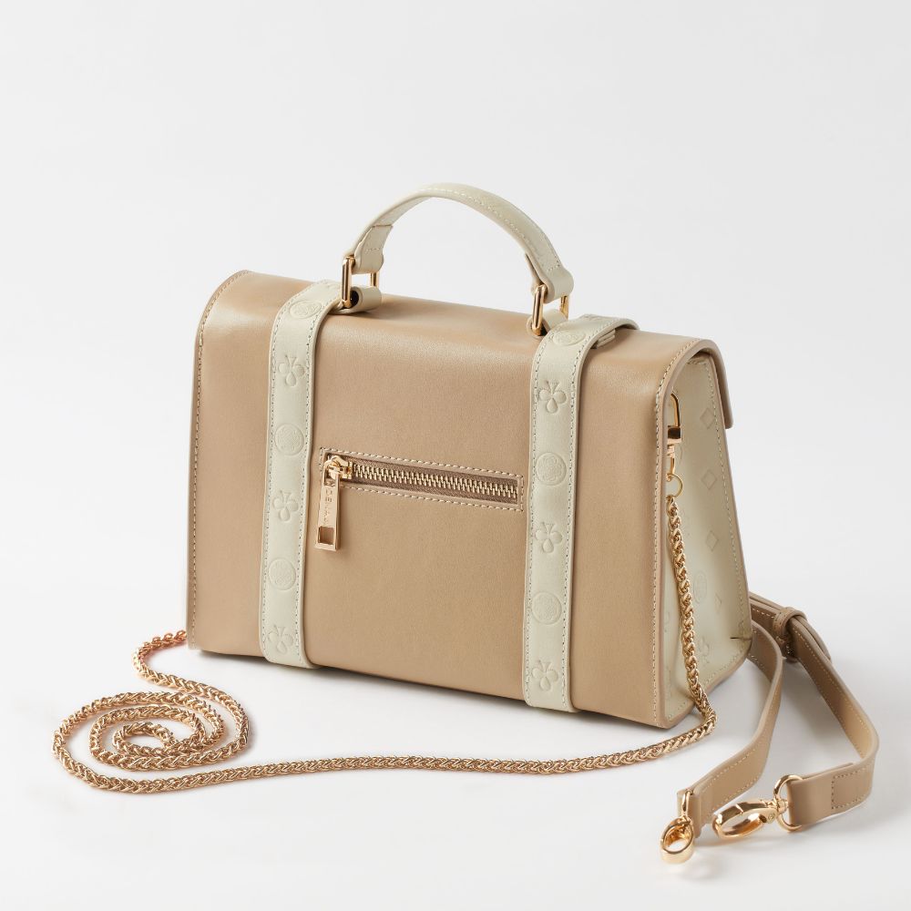DENAJI ICON PURSE - TAUPE AND PEARL WHITE - BACK WITH LEATHER STRAP
