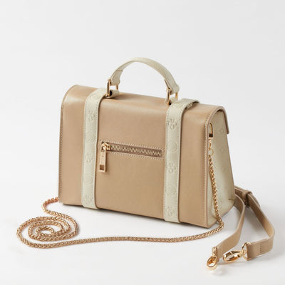DENAJI ICON PURSE - TAUPE AND PEARL WHITE - BACK WITH LEATHER STRAP