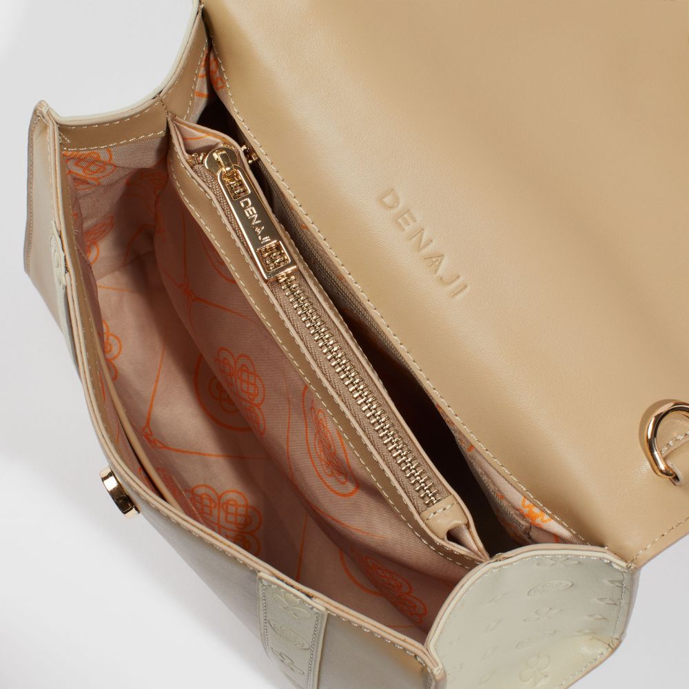 DENAJI ICON PURSE - TAUPE AND PEARL WHITE - INTERIOR