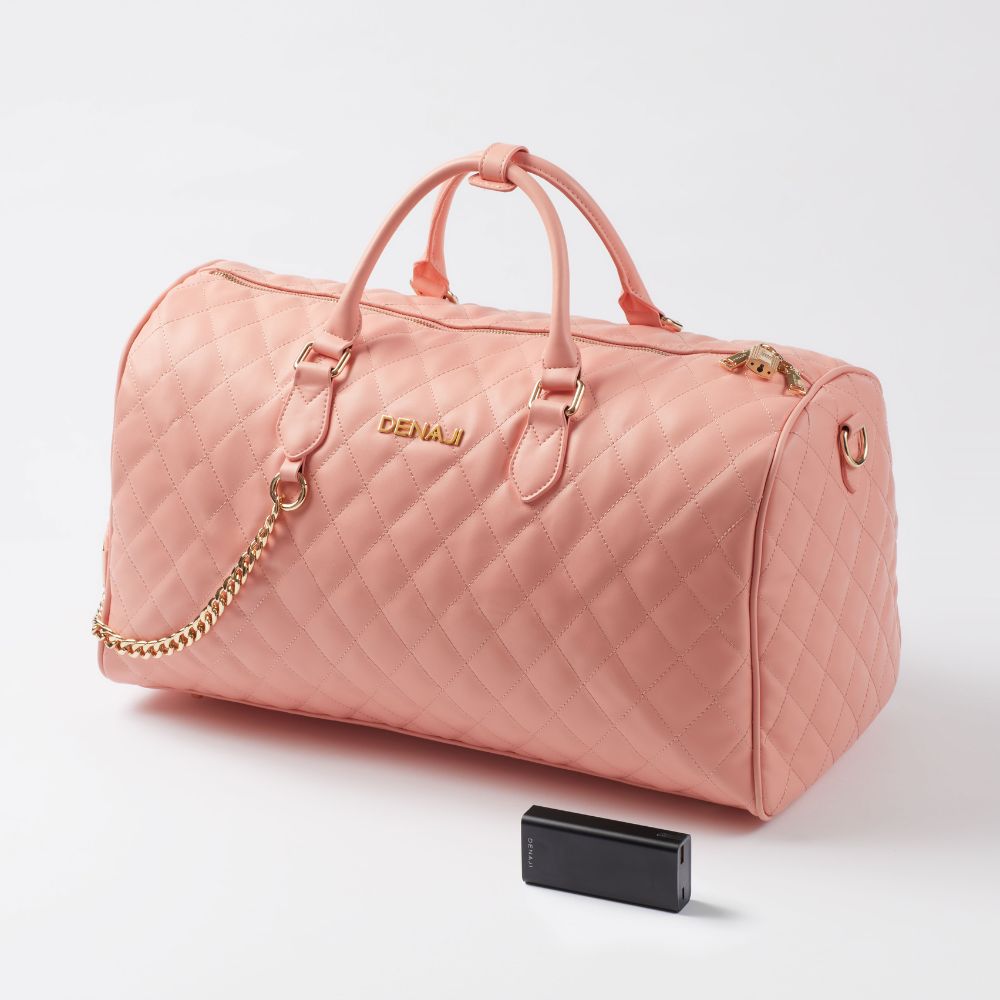 DENAJI INFINITY DUFFLE BAG / WEEKENDER - CORAL PINK WITH PORTABLE CHARGER