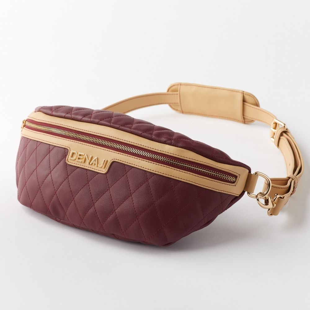 DENAJI INFINITY BUM BAG / FANNY PACK - BURGUNDY AND CREAM (FRONT)